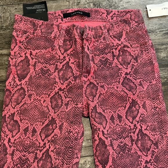 J Brand Jean Women 26 Neon Pink Boa Photo Ready Mid Rise Skinny Animal Print NEW - Picture 3 of 16